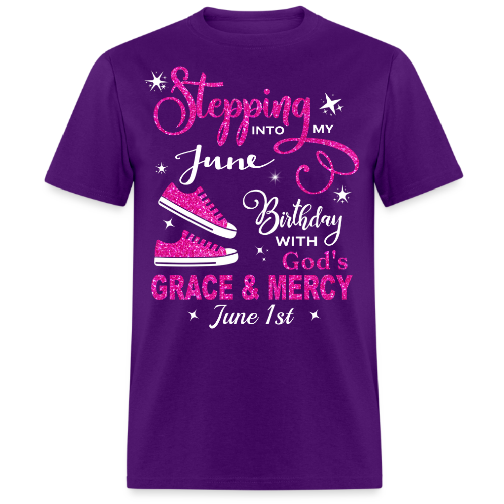 STEPPING INTO MY 01 JUNE BIRTHDAY UNISEX SHIRT