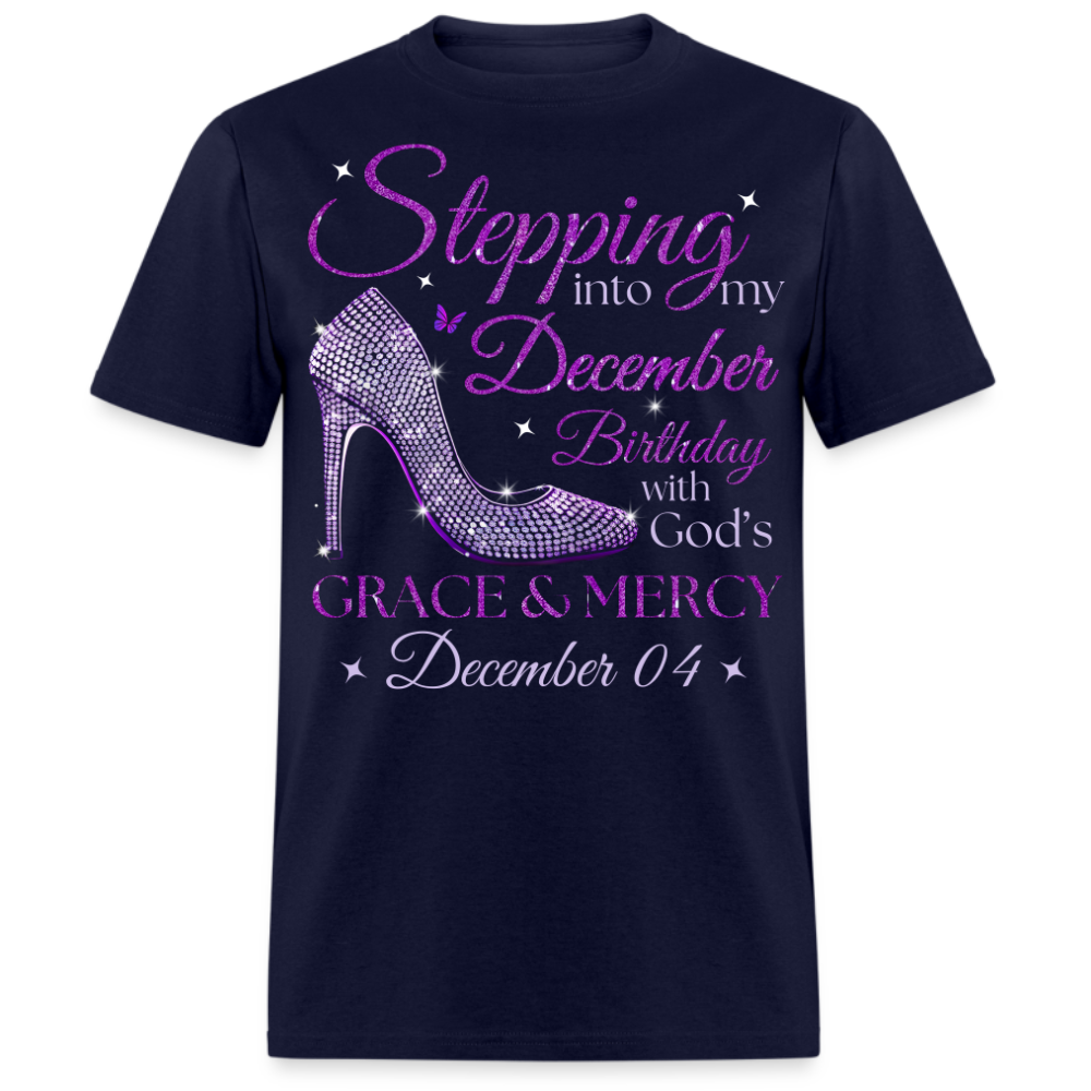 PURPLE STEPPING INTO MY DECEMBER 04 BDAY WITH GOD'S GRACE UNISEX SHIRT