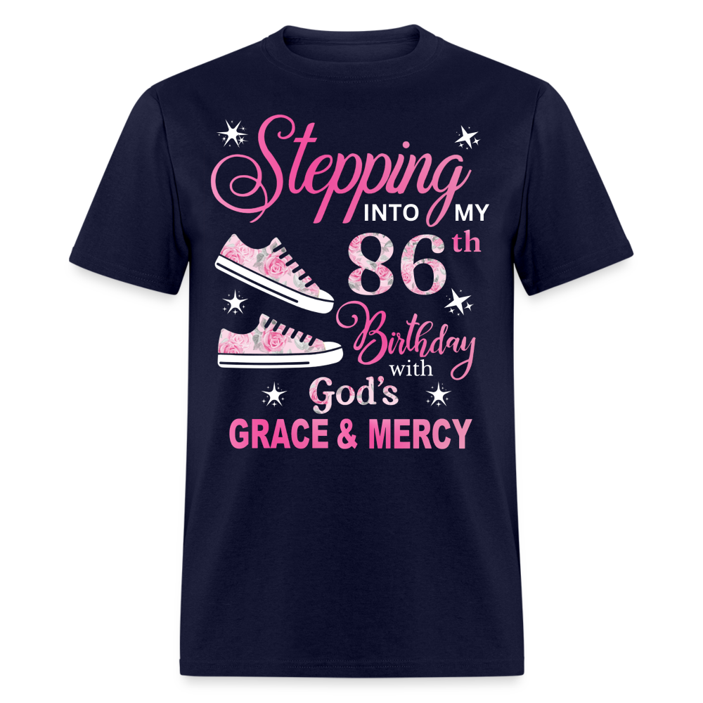 STEPPING INTO MY 86TH BIRTHDAY UNISEX SHIRT - navy