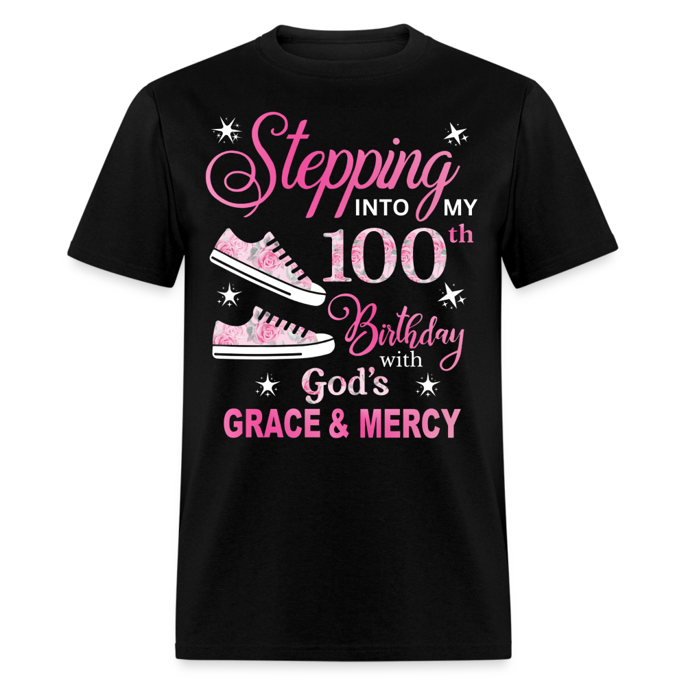 STEPPING INTO MY 100TH BIRTHDAY UNISEX SHIRT - black