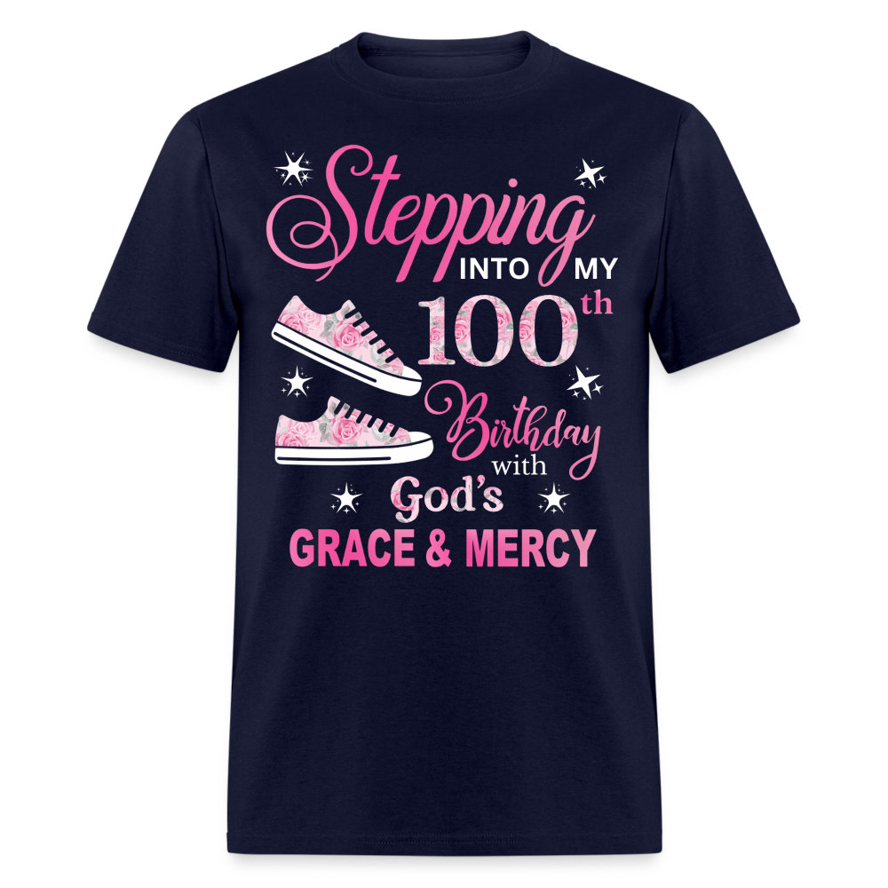 STEPPING INTO MY 100TH BIRTHDAY UNISEX SHIRT - navy