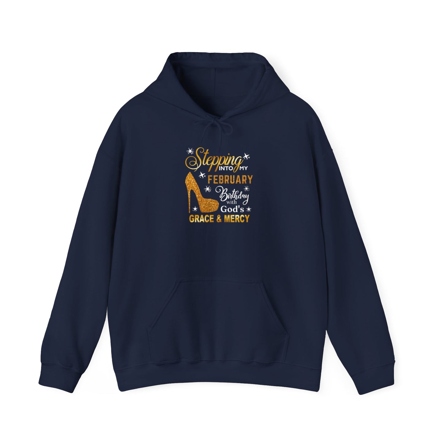 STEPPING INTO MY FEBRUARY BIRTHDAY HEAVY BLEND UNISEX HOODIE