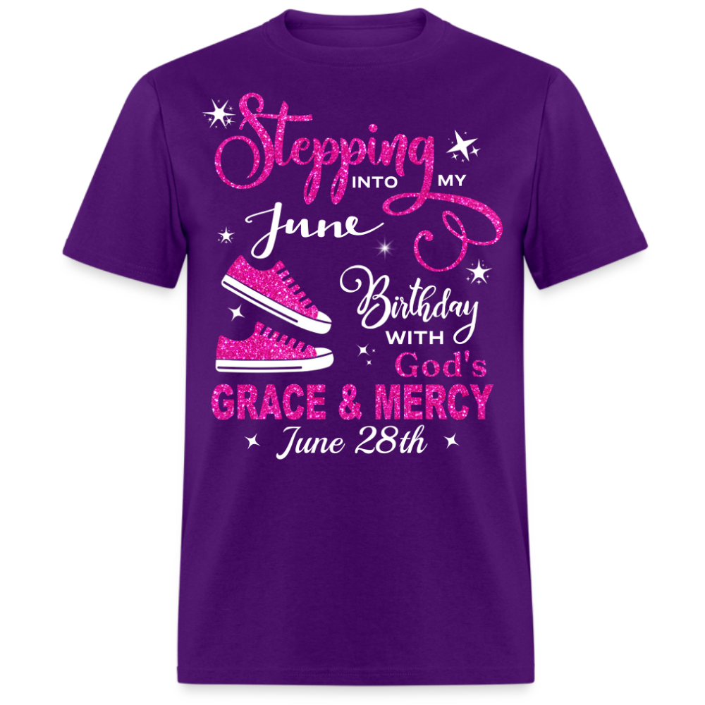 STEPPING INTO MY 28 JUNE BIRTHDAY UNISEX SHIRT