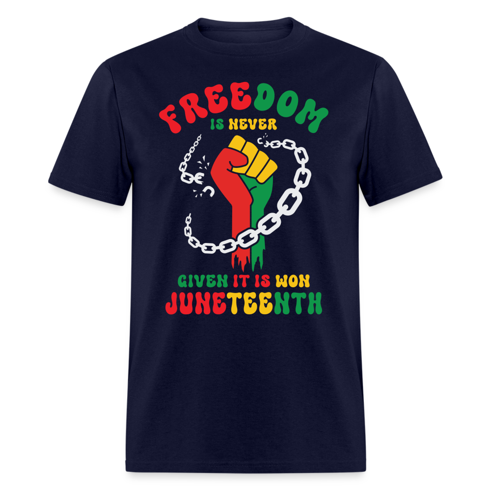 FREEDOM IS NEVER GIVEN, IT IS WON JUNETEENTH UNISEX SHIRT