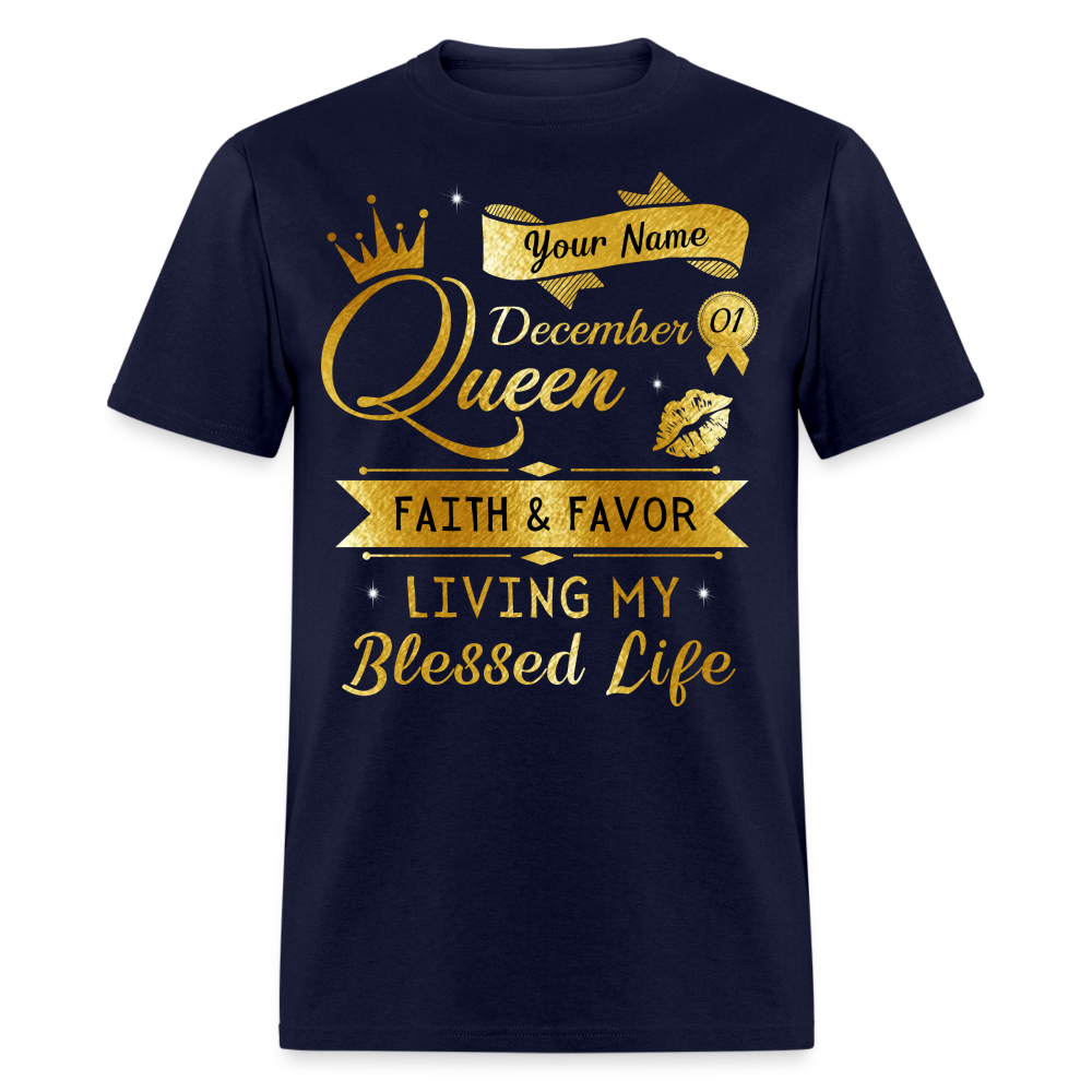 PERSONALIZABLE DECEMBER FAITH AND FAVOR UNISEX SHIRT - navy