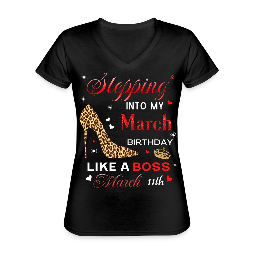 11TH MARCH BOSS WOMEN'S V-NECK SHIRT - black