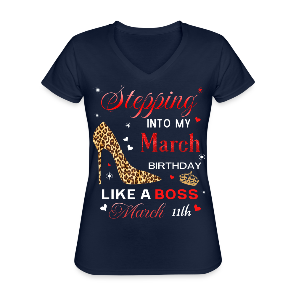 11TH MARCH BOSS WOMEN'S V-NECK SHIRT - navy