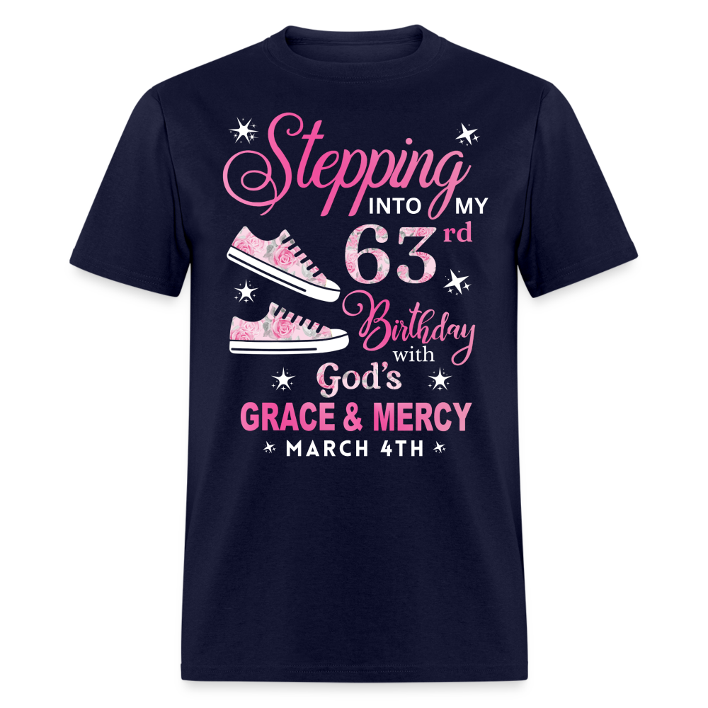 STEPPING 63RD BIRTHDAY MARCH 4TH SHIRT - navy