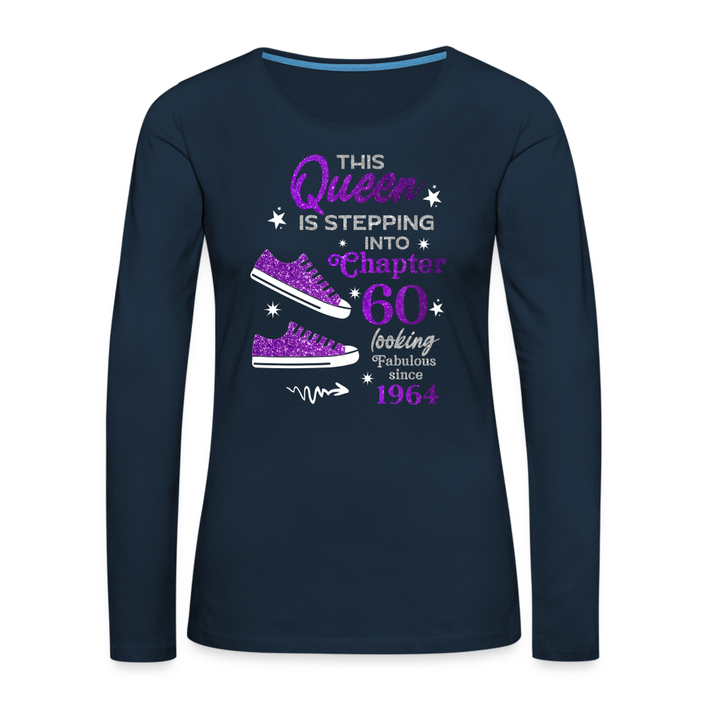 THIS QUEEN IS STEPPING INTO CHAPTER 60-1964 WOMEN'S LONG-SLEEVE SHIRT - deep navy