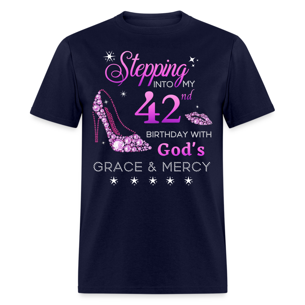 STEPPING INTO MY 42ND BIRTHDAY UNISEX SHIRT - navy