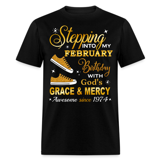 STEPPING INTO FEBRUARY AWESOME SINCE 1974 UNISEX SHIRT - black