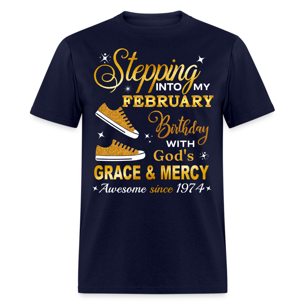 STEPPING INTO FEBRUARY AWESOME SINCE 1974 UNISEX SHIRT - navy