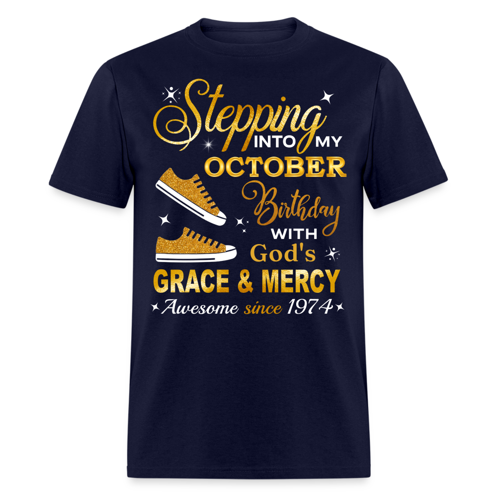 STEPPING INTO OCTOBER AWESOME SINCE 1974 UNISEX SHIRT - navy