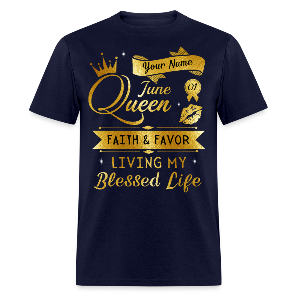 PERSONALIZABLE JUNE FAITH AND FAVOR UNISEX SHIRT - navy